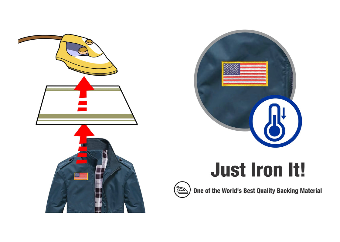 AE03-ModelWear™ Unisex Iron on Embroidered Biker Patch X-Large for Clothing (AE03-USA MERROW BORDER)