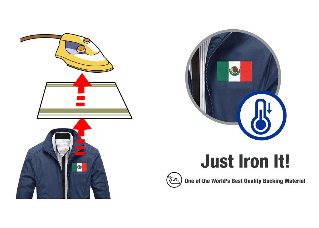 AE03-ModelWear™ Unisex Iron on Embroidered Mexico Flag Patch for Clothing(AE03 - MEXICO)