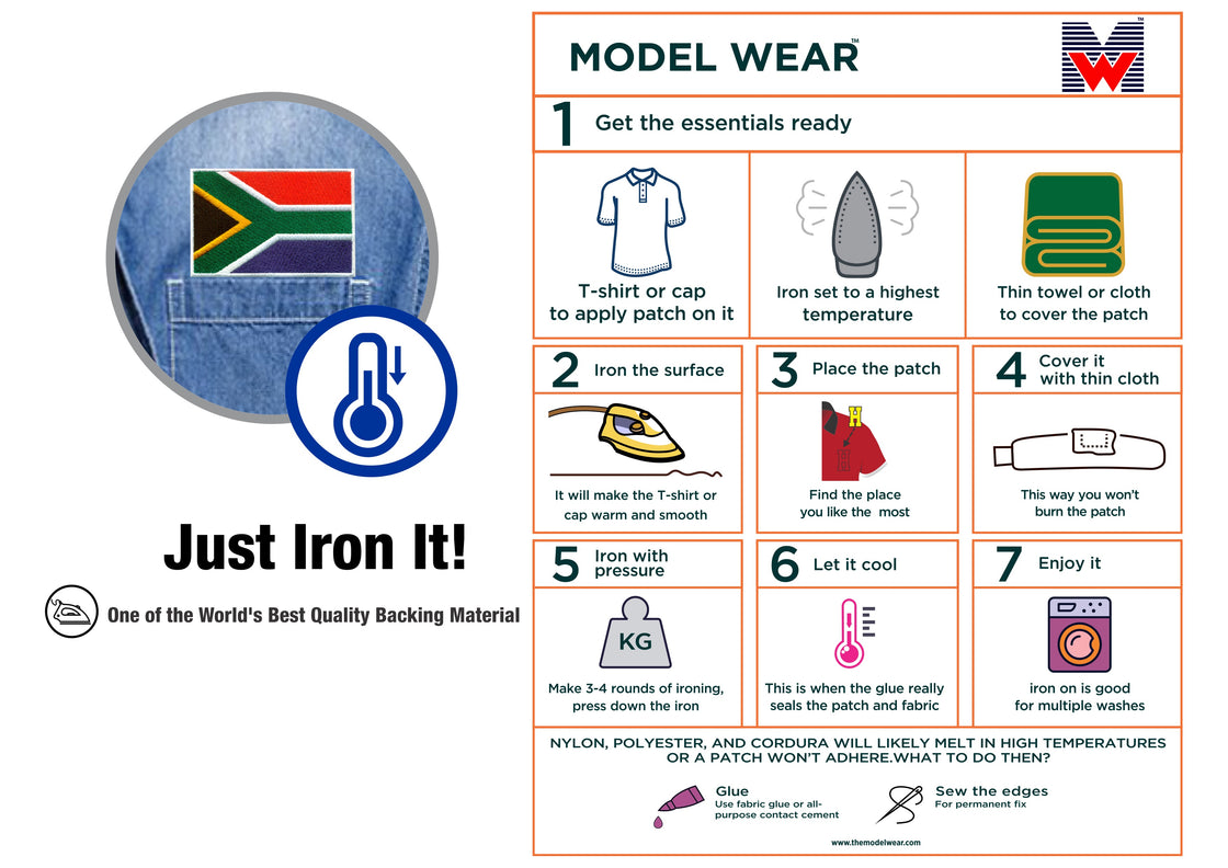 AE03-ModelWear™ Unisex Iron on Embroidered South Africa Flag Patch for Clothing(AE03 - SOUTHAFRICA)
