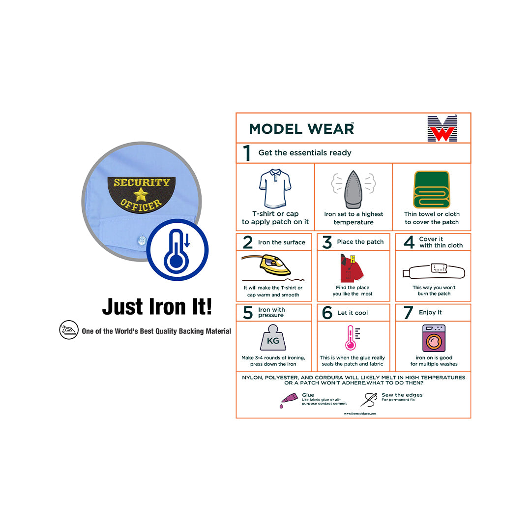 Model Wear - Security Officer Semi Circle Emblem Embroidered Appliques Patch